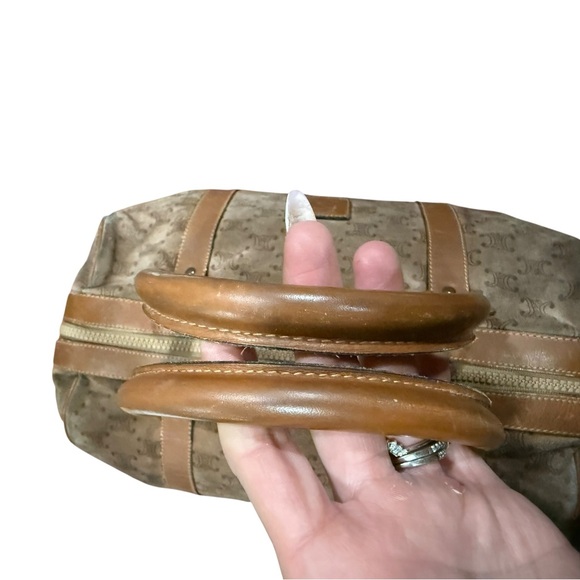 Vintage Celine Macadam Suede Boston Bag Brown Monogram Leather Trim Top Handle - Picture 12 of 13